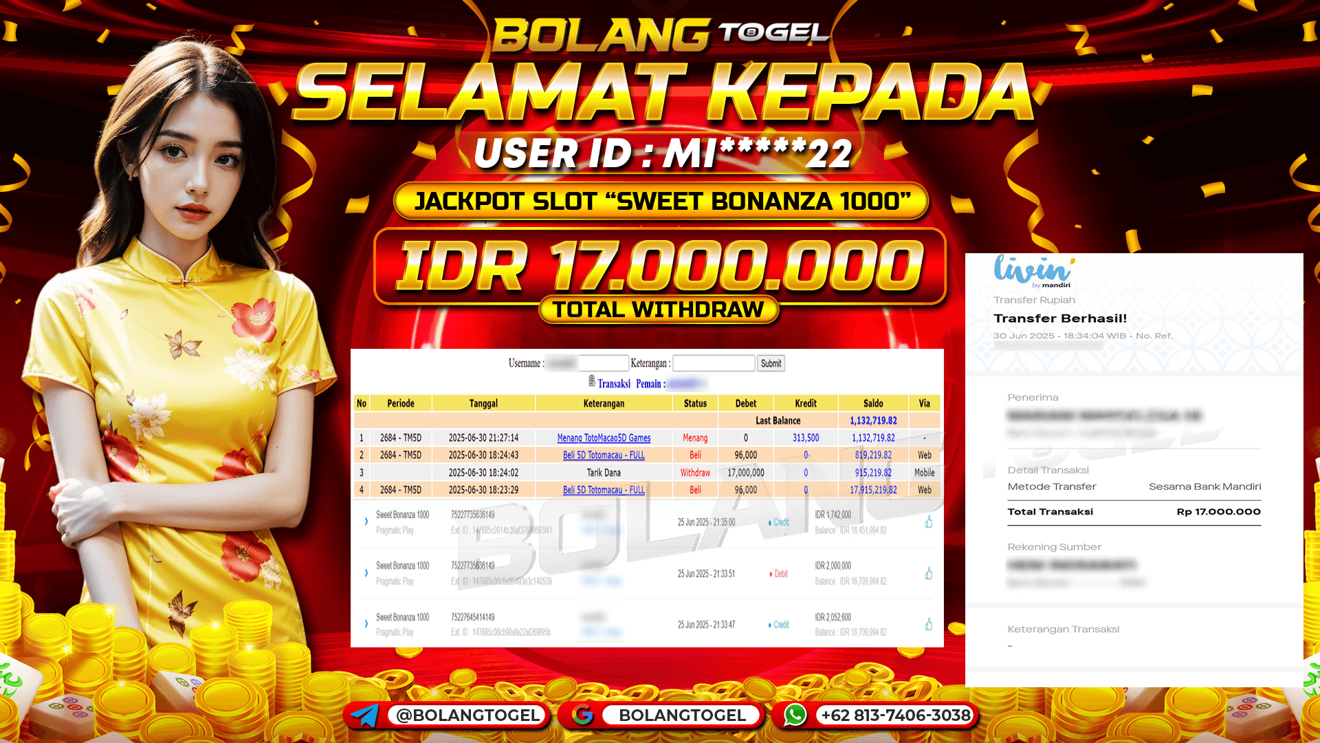 Bukti jackpot SLOT SWEET BONANZA 1000 BOLANGTOGEL - gambar 1